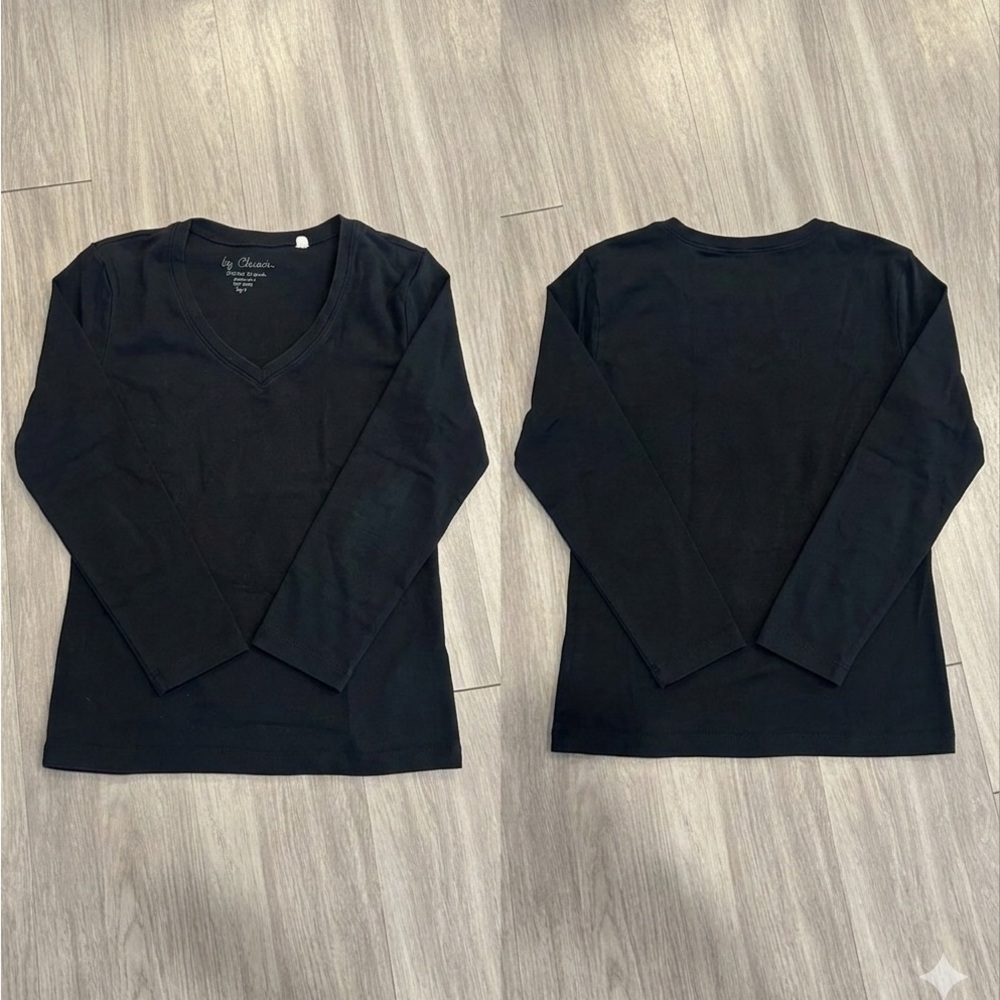 Black V-Neck Long Sleeve Top